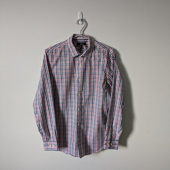 Banana Republic - Pink/Blue Plaid Slim-Fit, Non-Iron Dress Shirt - Size M - Picture 1 of 5